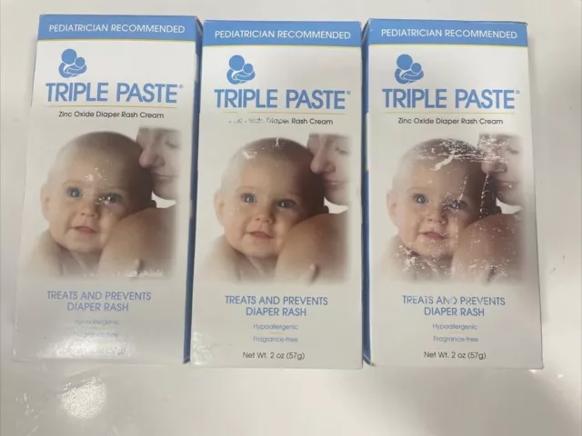 3 Pack Triple Paste, Zinc Oxide Diaper Rash Cream Fragrance-Free 2 oz Exp. 03/26