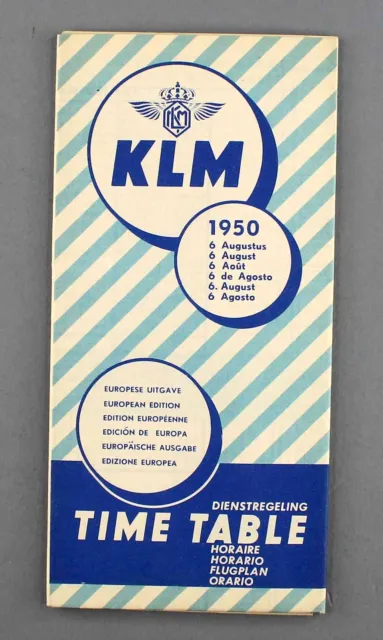 Klm Timetable August 1950 European Edition Schedule Royal Dutch Airlines