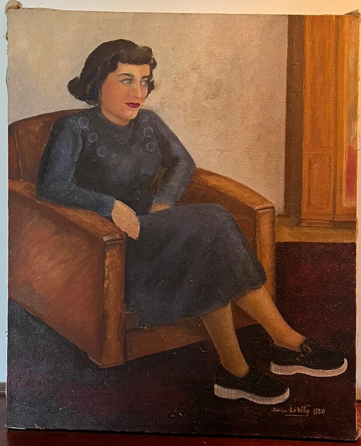 tableau huile sur toile ou acrylique portrait femme signé LE VELY 1950