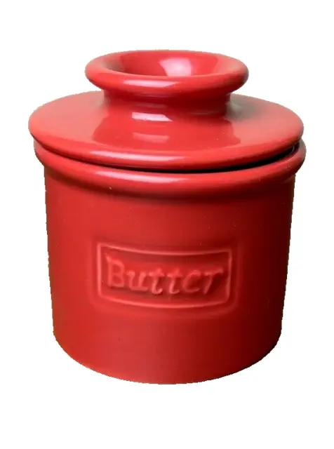 Butter Bell Bowl Dish Beurre RED Ceramic Container with Lid 4" Tall x 4" Wide