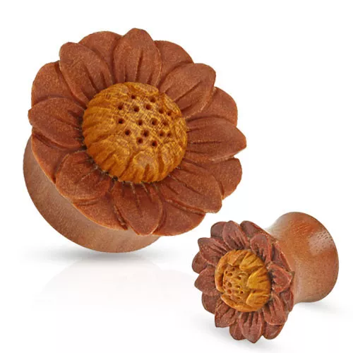 Pair of Organic Lotus Flower Wood Hand Carved Ear Plugs Gauges 0g 00g 1/2 5/8