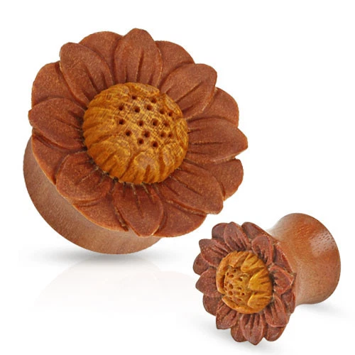 Pair of Organic Lotus Flower Wood Hand Carved Ear Plugs Gauges 0g 00g 1/2 5/8