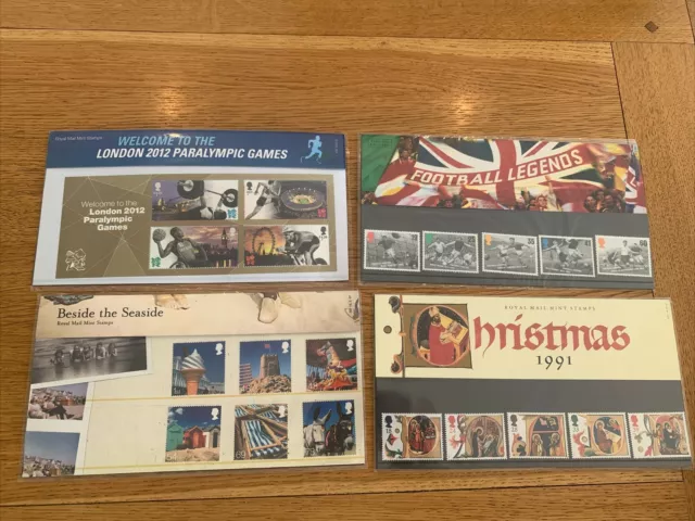 4 Royal Mail Presentation Pack Mint Stamps - 2012, 1996, 2007, 1991