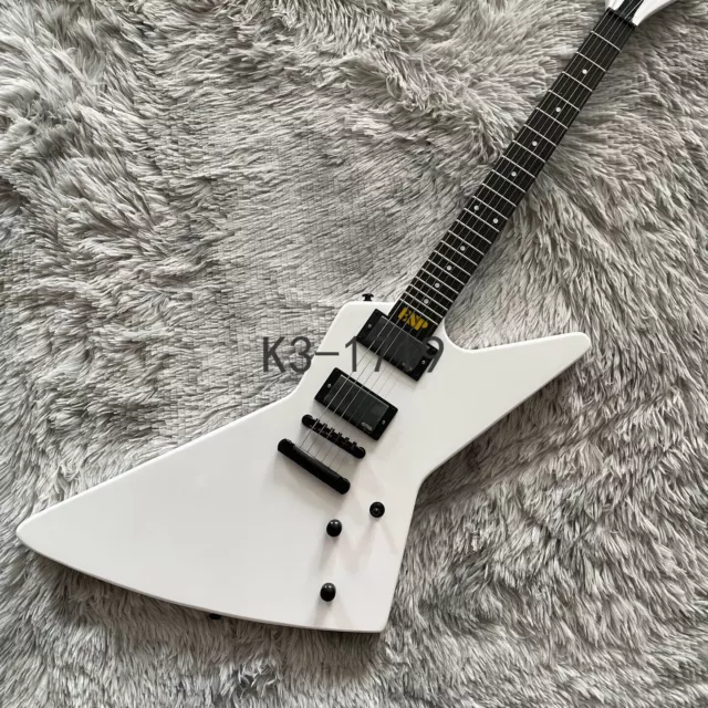 6 Strings Explorer White Electric Guitar Black Hardware HH Pickup Mahogany Body