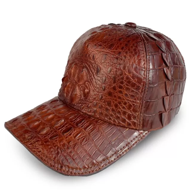 Brown Alligator Leather Baseball Cap Adjustable Trucker Hat For Men Handmade