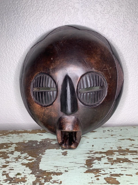 Vintage Carved Wood Tribal Face Mask Ghana Type Wild African Wall Art
