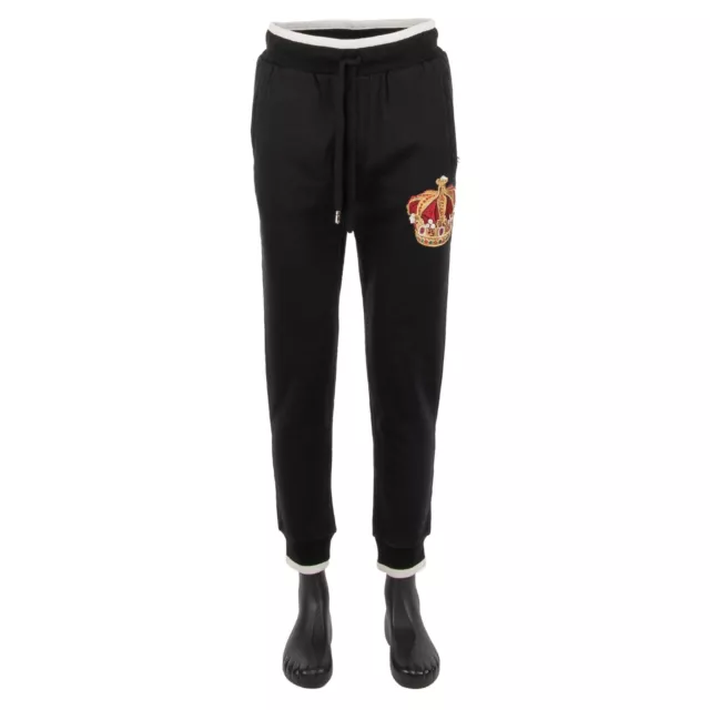 DOLCE & GABBANA Cotton Track Jogging Pants Embroidered Crown Logo Black 11288