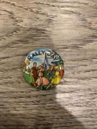 Vintage RALLY DAY Religious JESUS Church 1" Concordia Christian BUTTON Pin GOD!!