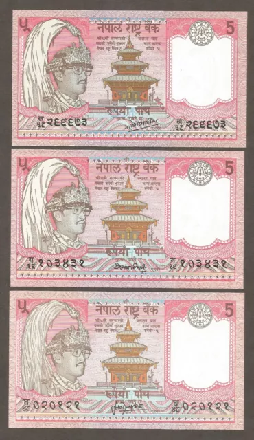Nepal 5 Rupees N.D. (1990-2000); UNC P-30; L-B225; King, Yaks; 3 diff.signature