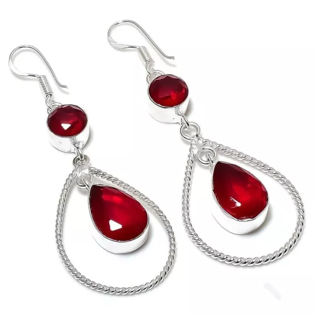 Orecchini in argento sterling 925 fatti a mano con pietra preziosa granato...