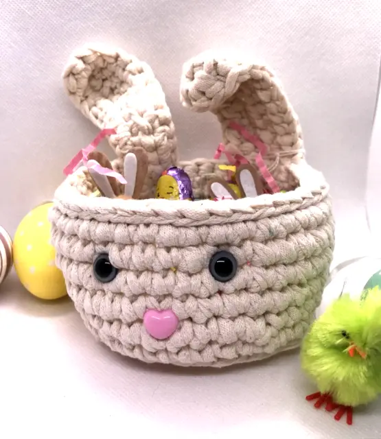 100% Reciclado Algodón Conejo de Pascua Cesta de Huevos Crema Nueva