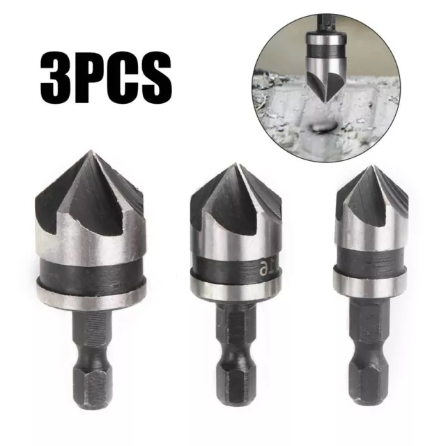 3x Hex Shank HSS Woodworking Countersink Drill Bit Set Bits for Metal Steel Wood