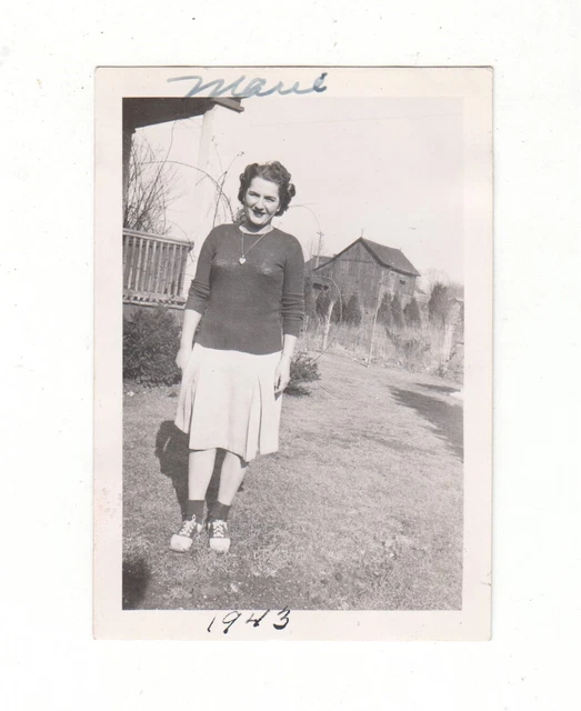 Vintage Photo Farm Girl Woman Wearing Saddle Shoes 1943 Snapshot Rural America