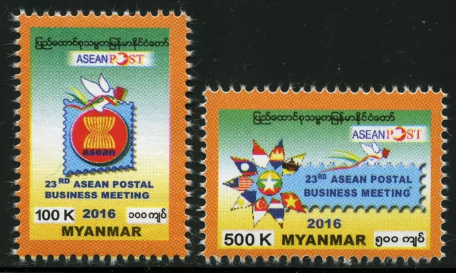Myanmar Burma 2016 Postkonferenz der ASEAN-Staaten Flagge Post 448-449 MNH