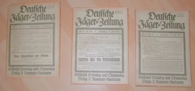 Encuentro en el ático 3x Asociación de Cazadores Alemanes periódico nr28/29/31 cuaderno Neumann 1923 antiguo