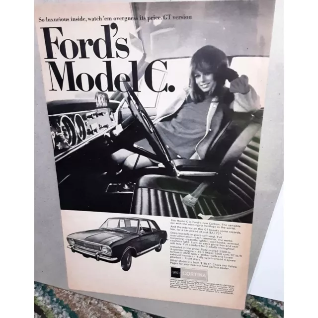 1967 Ford Cortina with woman Print Ad vintage 60s