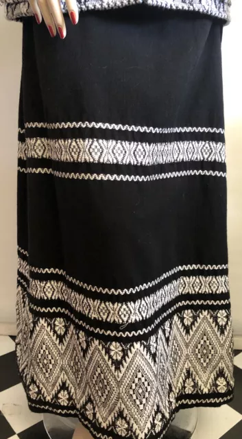 Vtg Lanza Mex Maxi Blazer Skirt Black White Silver Embroidered Lined Ethnic Med 2