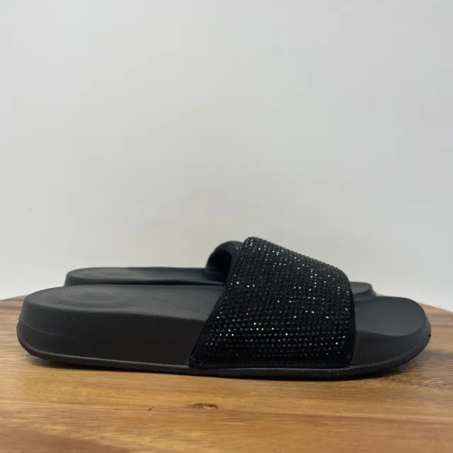 Fitflop Sandals Iqushion Rhinestone Glitter Black Slide Slip On Women's Size 5
