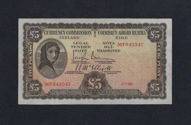 Ireland Republic Eire 5 Pounds 1938 P-3B VF+