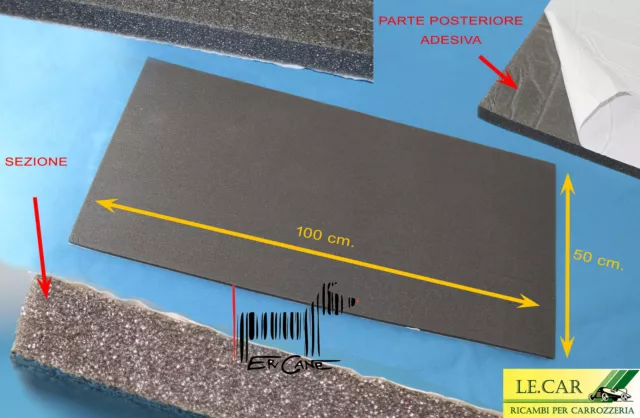 PANNELLO FOGLIO LISCIO FONOASSORBENTE INSONORIZZANTE ISOLANTE ADESIVO 50x100