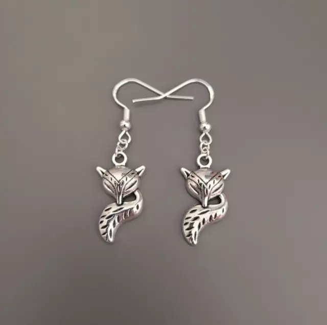 925 Sterling Silver Hook Fox Charm Dangle Earrings Gift Jewellery wildlife woods