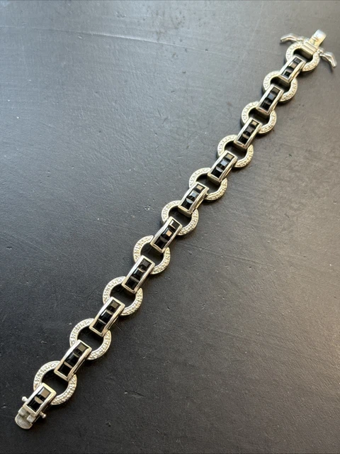 Bracelet Gourmette Ancien En Argent Massif 925 - Style Art Nouveau Avec Motif Dauphin - Bijou Vintage
