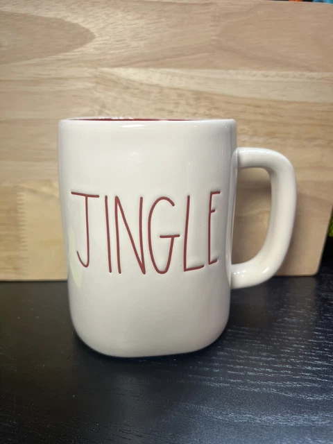 Rae Dunn "JINGLE" Christmas Mug White with Red Letters & Red Inside