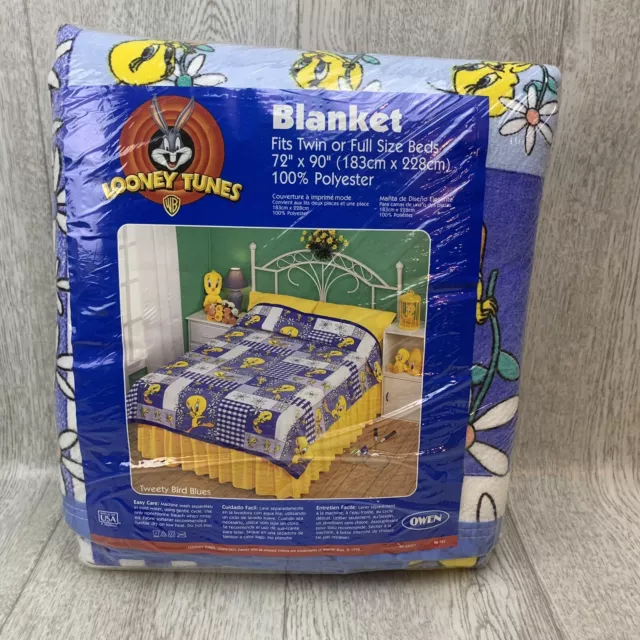 Vintage Blanket Looney Tunes 1998 Satin  Tweety Bird Twin 72” X 90” USA Spring