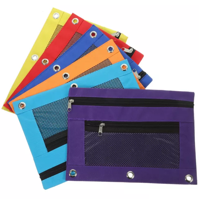 6Pcs 3 Ring Binder Pencil Pouch Zippered Pen Holder with Clear Window-IP