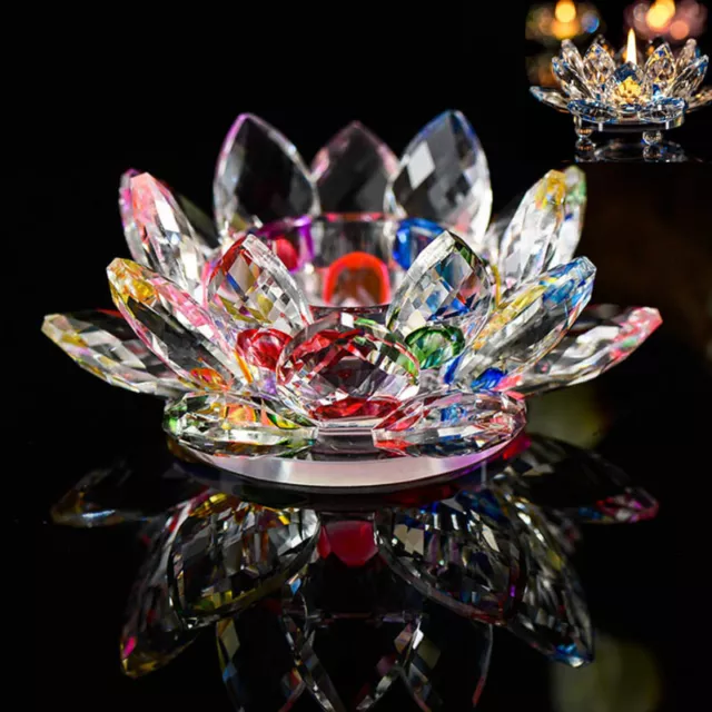 7 Colors Crystal Glass Lotus Flower Candle Tea Light Holder Candlestick Decor c&