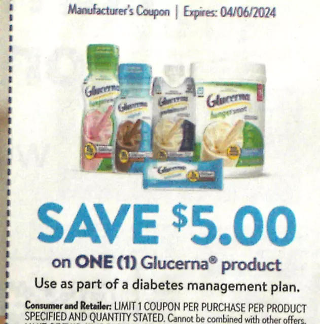 3 Glucerna Product Coupons Save $5/1  Expires 04/06/24