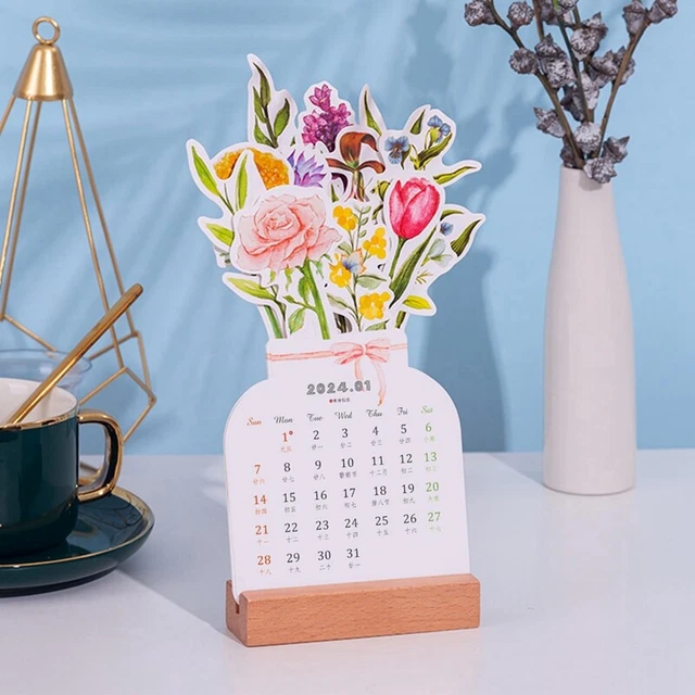 2024 FLOWER Desk Calendar, Vase Shaped Year Monthly Calendar Planner