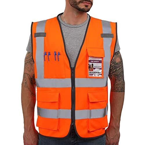 Vest Reflective ANSI Class 2, High Visibility Vest with Pockets and Zipper,