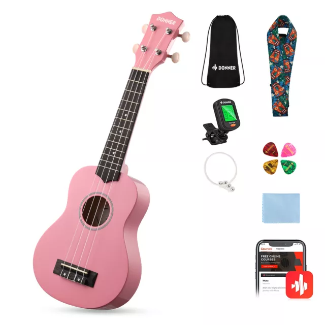 💗 Donner 21" Soprano Ukulele Beginner Bundle Kit Gift Ukalele