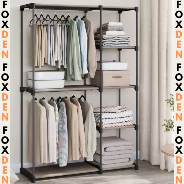 Industrial Open Wardrobe Clothes Rail Rack Bedroom Storage Metal Shelves Unit