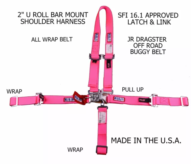 Rjs  2" 5 Point Latch & Link U Mount Harness Jr Drag Buggy Belt Hot Pink 1004310