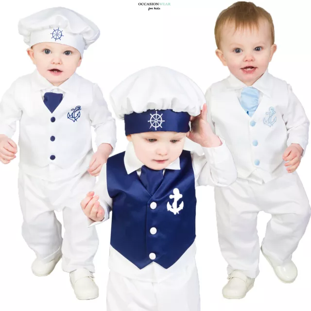 Baby Boys Christening Outfit / Christening Suit 4pc Sailor Suit White Navy