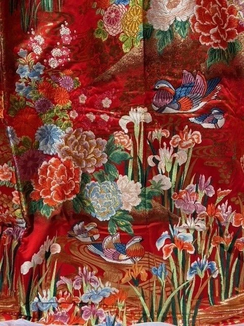 Kimono Iro Uchikake crane embroidery red pure silk bridal dress From Japan JP 3