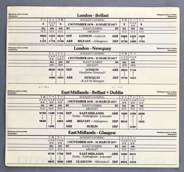 British Midland Airways Airline Timetable Winter 1976/1977 Bma Douglas Dc-9 3