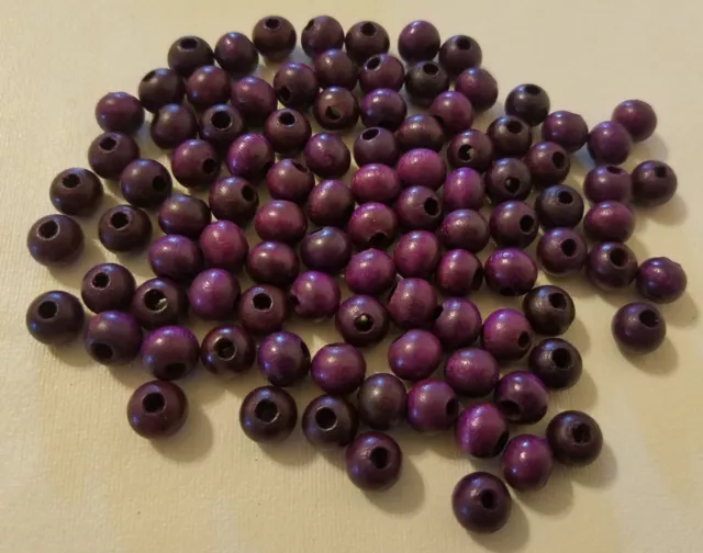 Lot of 100 Vintage Small 8mm Purple Round Wood Micro Macrame Craft Jewelry Beads