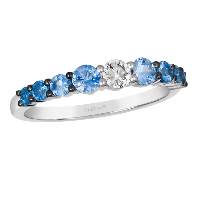 LeVian 14K White Gold Blue Sapphire Ombre 0.98 cts Engagement Band Ring Size 7