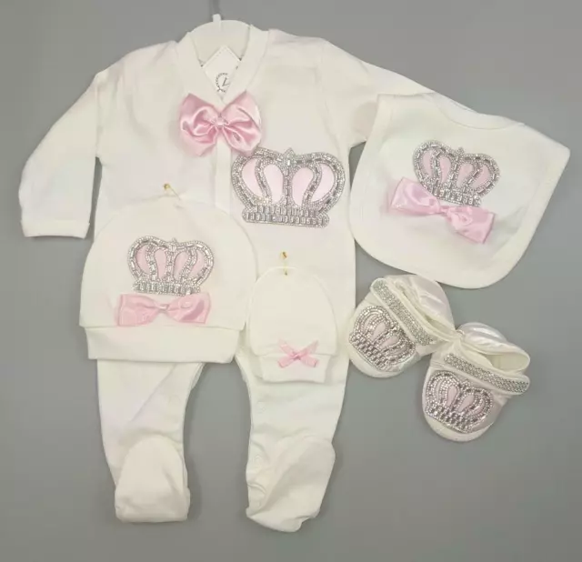 Baby Girls ~  Spanish Romany Style  ~  Diamante Crown & Bows Layette Set ~ Pink