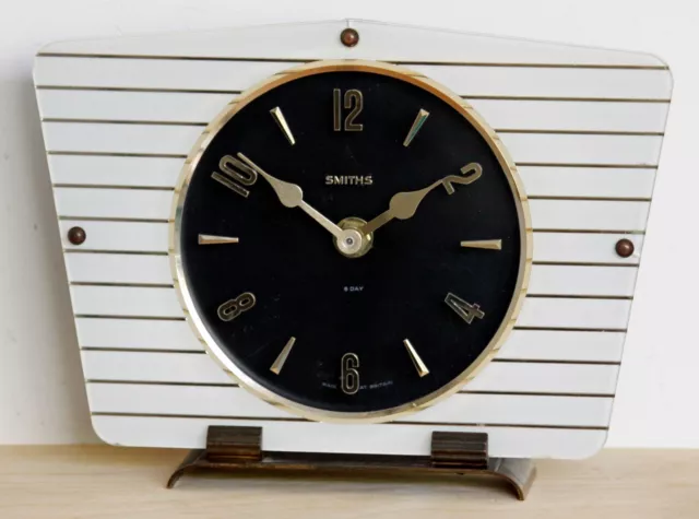 Vintage 22cm Smiths Mantel Clock - White Clock Retro Mid Century 70s Desk Clock