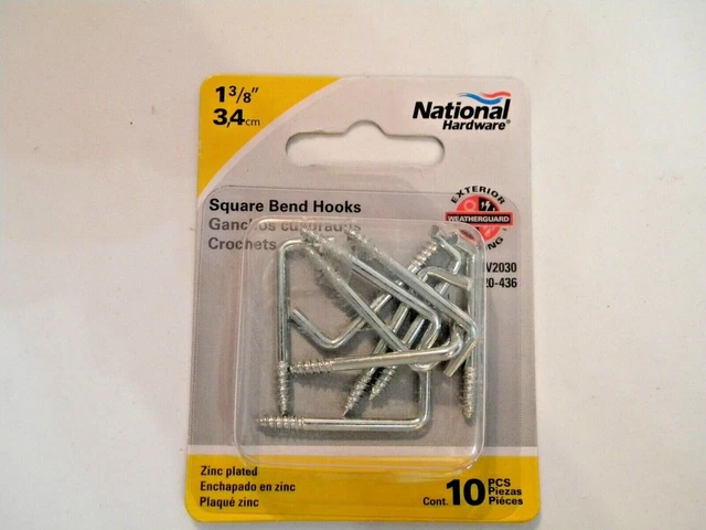 National Hardware N120-436 Square Bend Hook #112, 1-3/8", Zinc. 10 Pack.