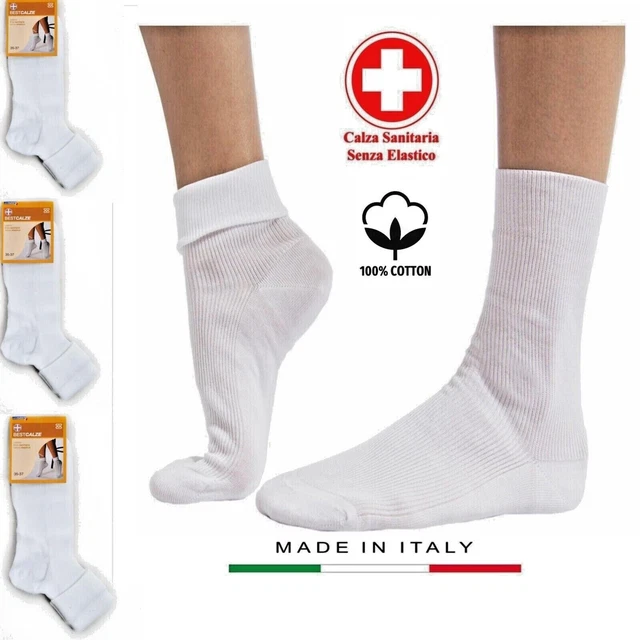 3 Paia Calza donna sanitaria con risvolto in cotone filo di scozia calze corte