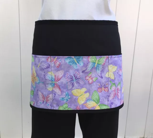 Glitter Butterflies ￼server waitress Half waist apron 3 pocket restaurant Black