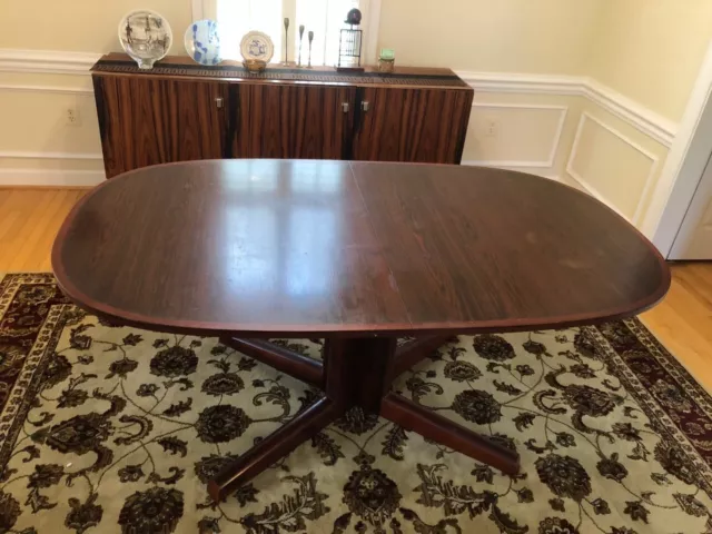 MCM Mid Century Modern JOHN MORTENSEN OVAL ROSEWOOD DINING TABLE | PEDESTAL LEG