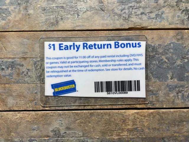 Vintage Blockbuster Video Return Promo Membership Card Movie Coupon VHS DVD BV