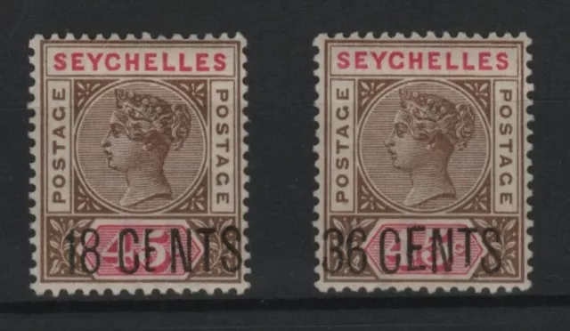 Seychelles 1896 Queen Victoria 18 and 36 cents on 45 cents