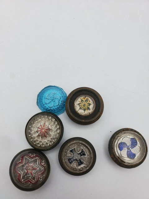 Antique Set of 5 Decorative Victorian Picture Hanging Nail, Brass Glass